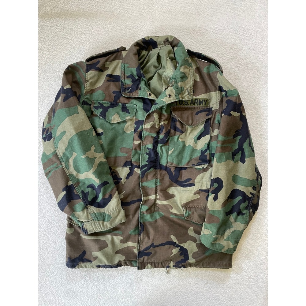 1984 Golden Mfg US Army Small Reg Field Jacket Camo M-65 Woodland Military Coat
